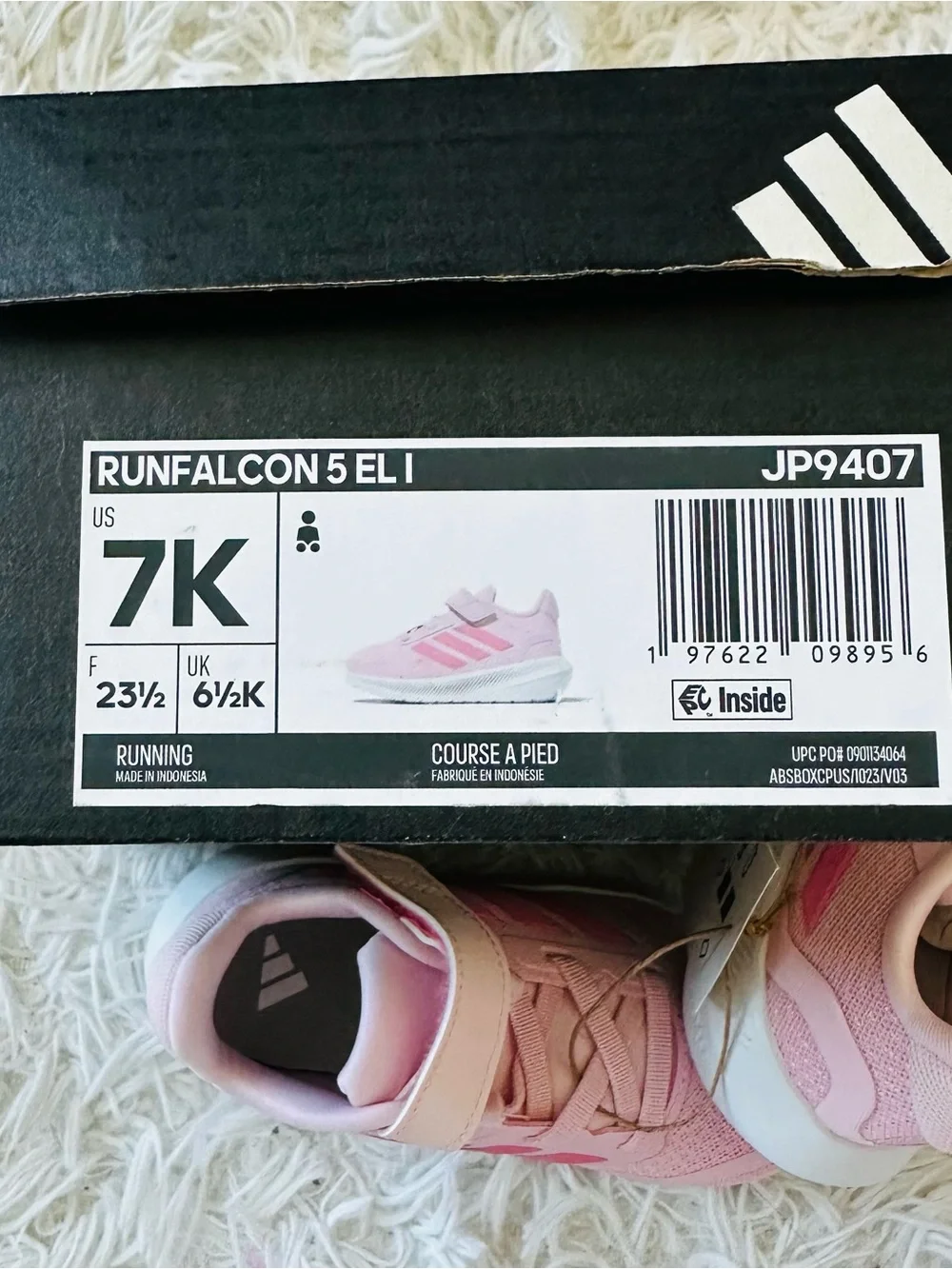 Adidas Runfalcon 5 Kids Pink White Velcro Running Shoes Size 7K New in Box
